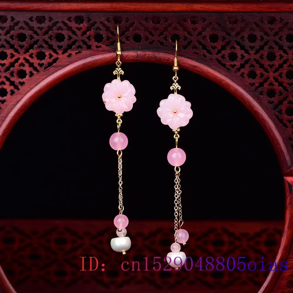 Pink Jade Flower Earrings Chal - Plant Parent Gifts 评论和价格