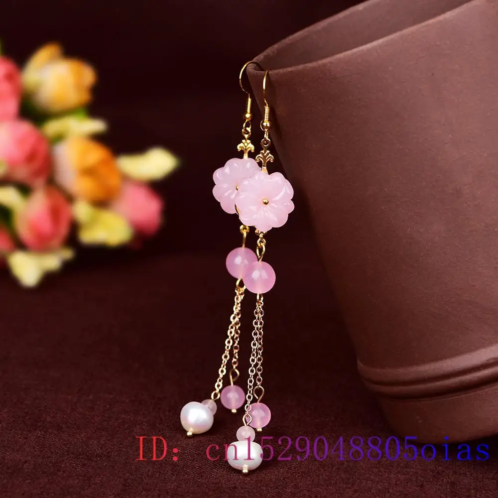 Pink Jade Flower Earrings Chal - Plant Parent Gifts 评论和价格