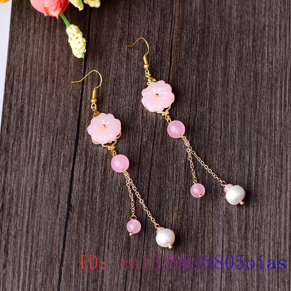 Pink Jade Flower Earrings Chal - Plant Parent Gifts 评论和价格
